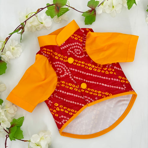 Red Yellow Bandini Sherwani Kurta