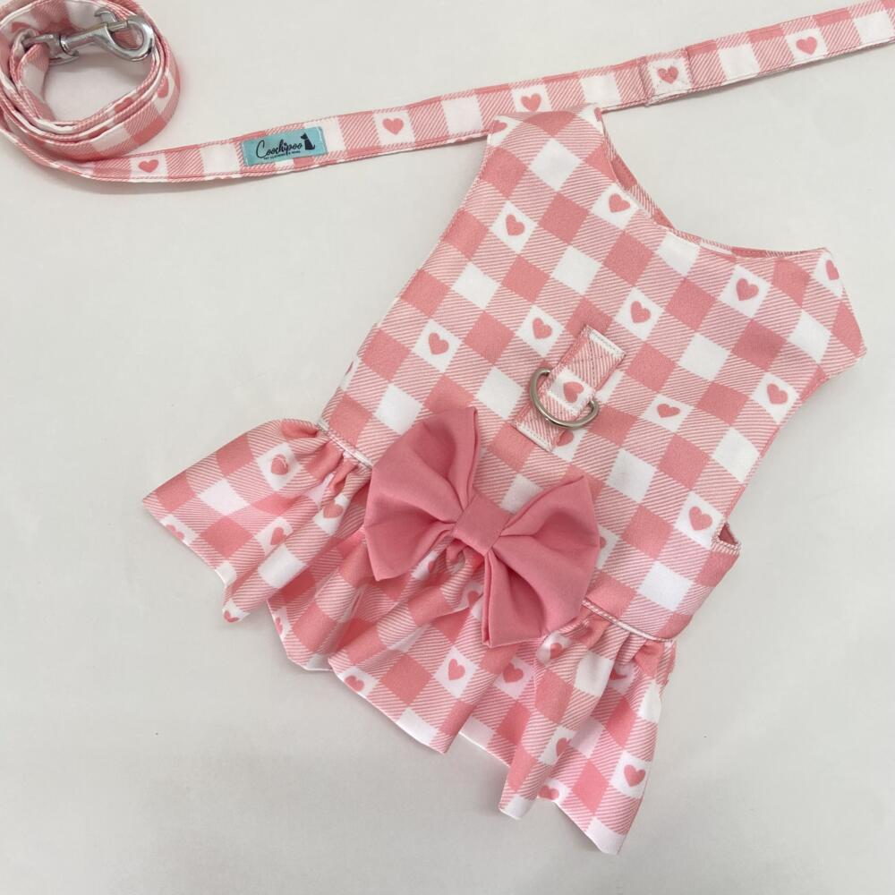 Baby Pink Love Checkered Harness with frills 3
