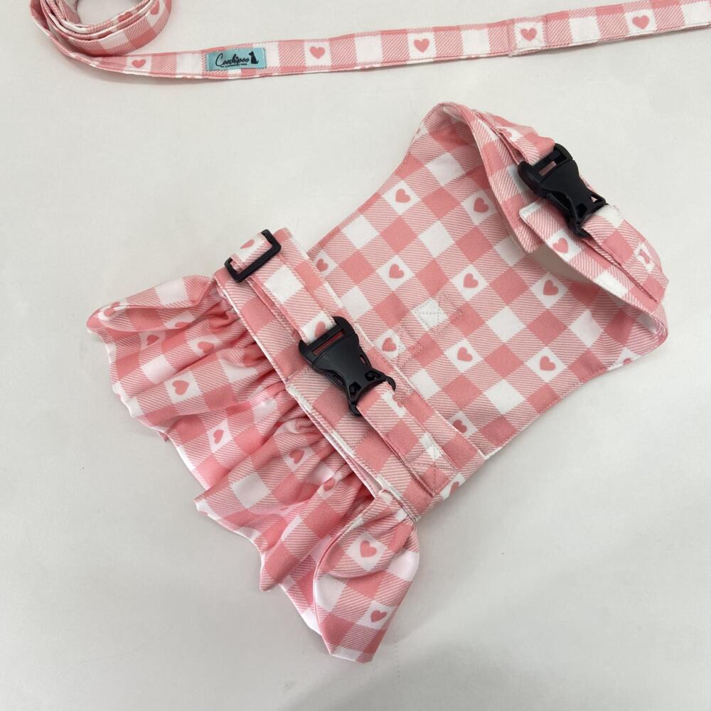 Baby Pink Love Checkered Harness with frills 4